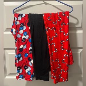 Lot of 3 LuLaRoe One Size leggings bomb pops, solid black, and balloons